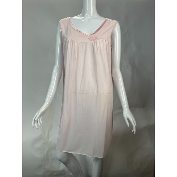 Vintage Sears 100% Nylon Pink Sleeveless Nightgown With Floral Embroidery Size M - Picture 1 of 16